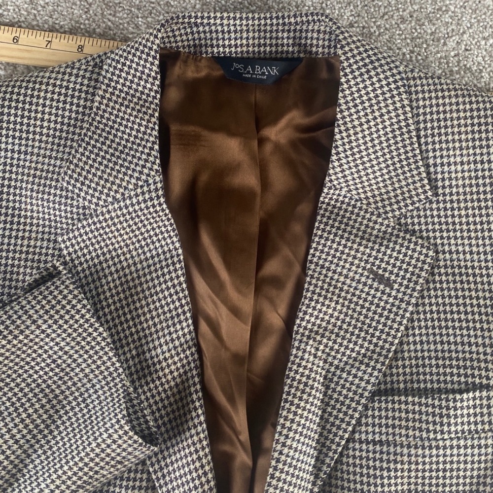 Jos A Bank Silk Wool Linen Cashmere Beige Houndstooth Sport Coat Blazer 40L